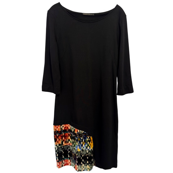 Vintage Didier Parakian Dress Made In Italy Sz US12 FR44 Black Multi EXCELLENT - Picture 1 of 9